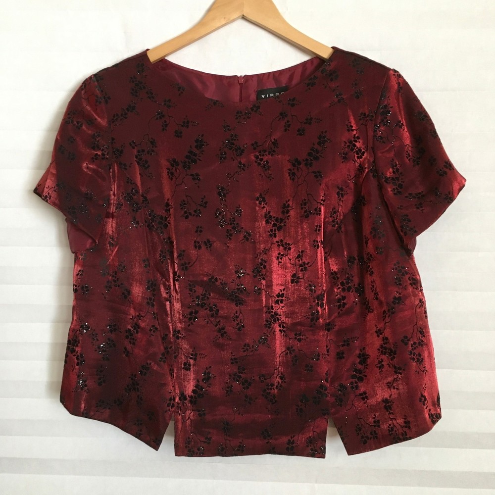Virgo Womens Top Blouse‎ Size 22 Red Short Sleeve Zipped Back Padded Shoulders